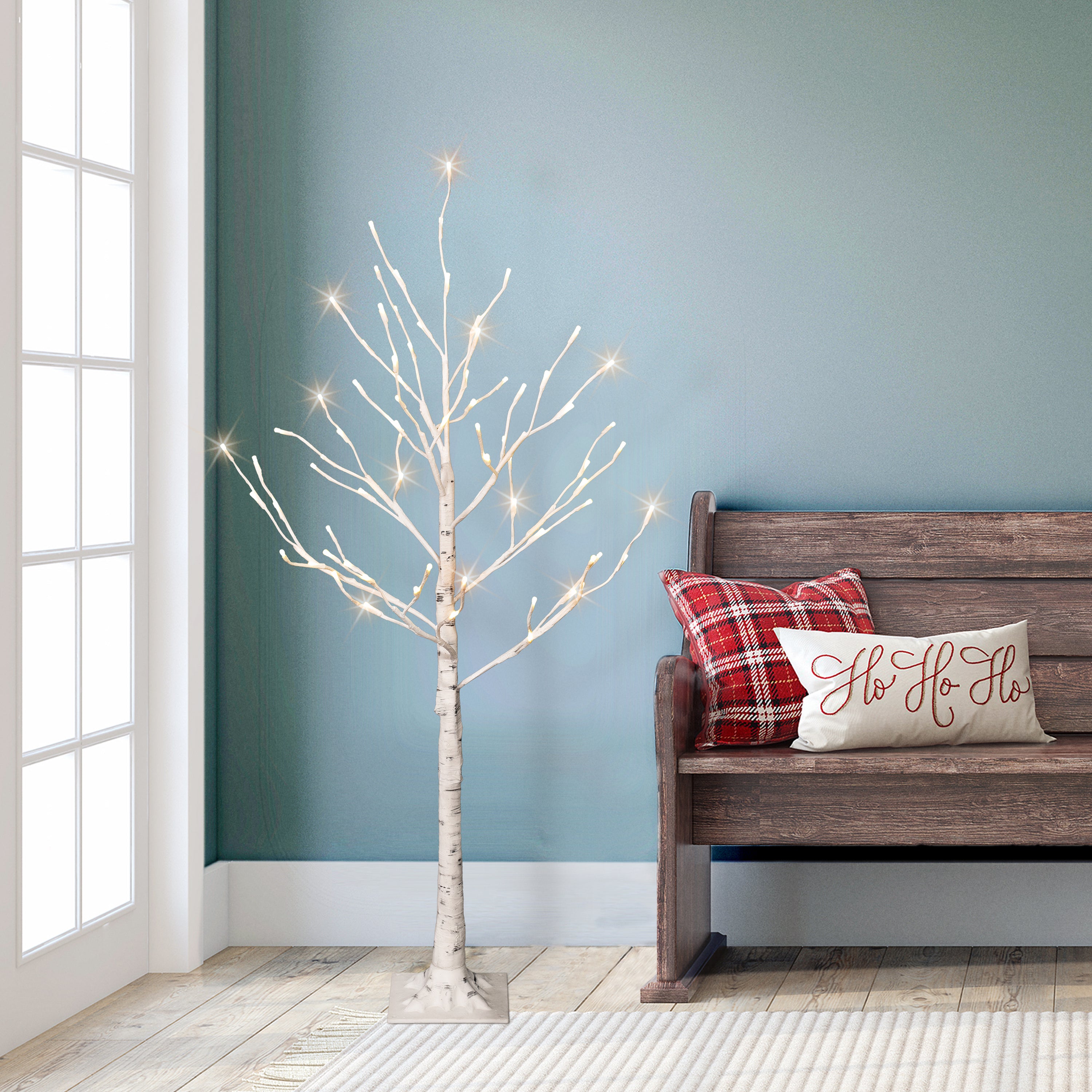 Set of 2 4ft Pre-Lit White Twig Tree